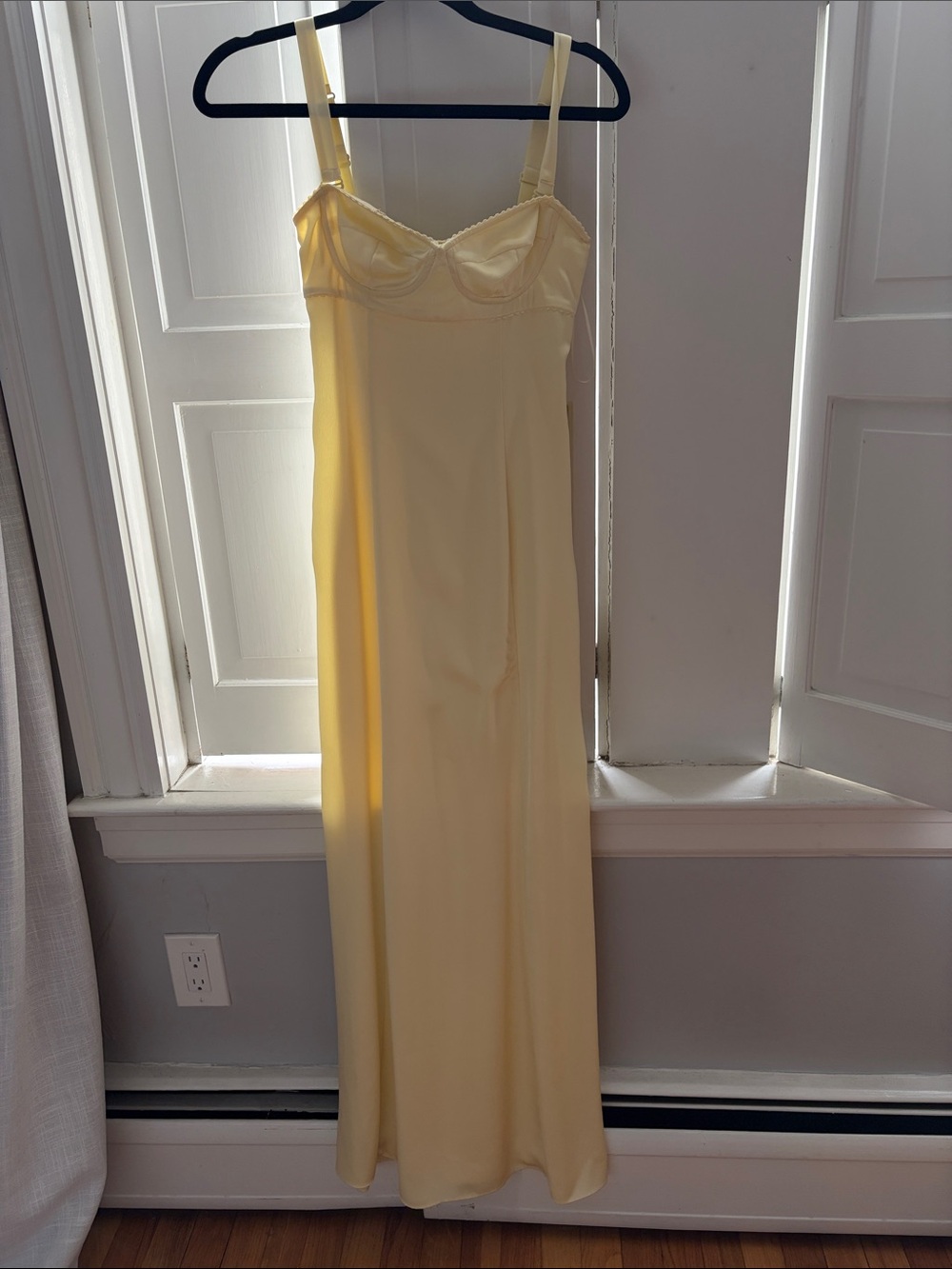 Reformation  Devon Lee Carlson Butter Yellow Slip Dress with Tie back Detailing